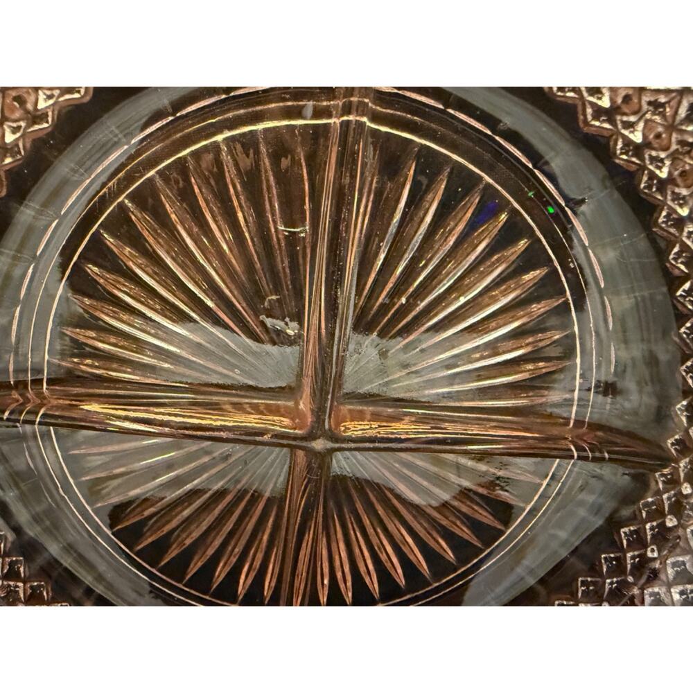 Anchor Hocking Miss America Pink Diamond Divided Depression Glass Relish Dish 9”